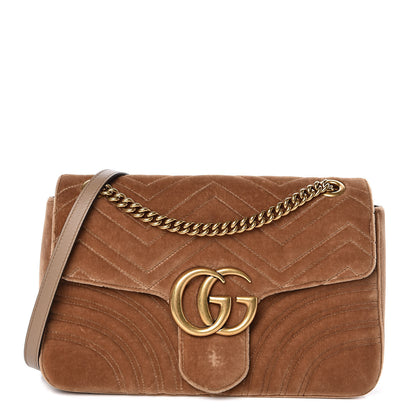 Gucci Velvet Matelasse Medium GG Marmont Shoulder Bag Taupe 1 of 10