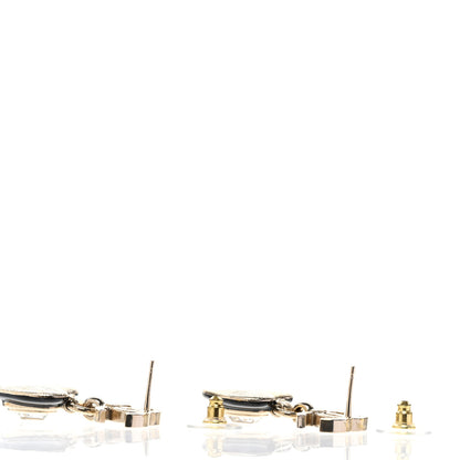 Chanel Resin Crystal CC Heart Drop Earrings Black Gold 3 of 5