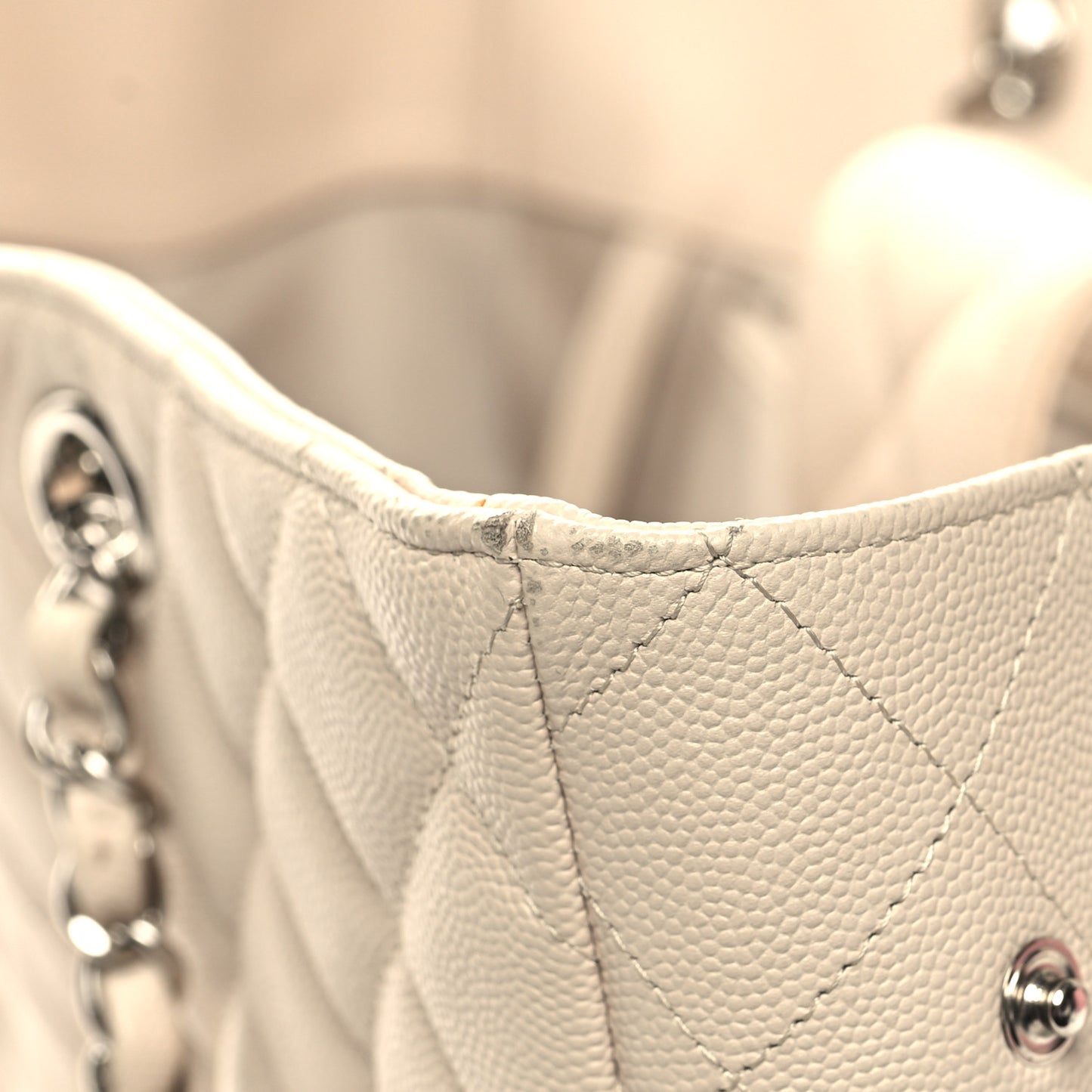 Caviar Quilted Large Classic Shopping Tote Light Beige