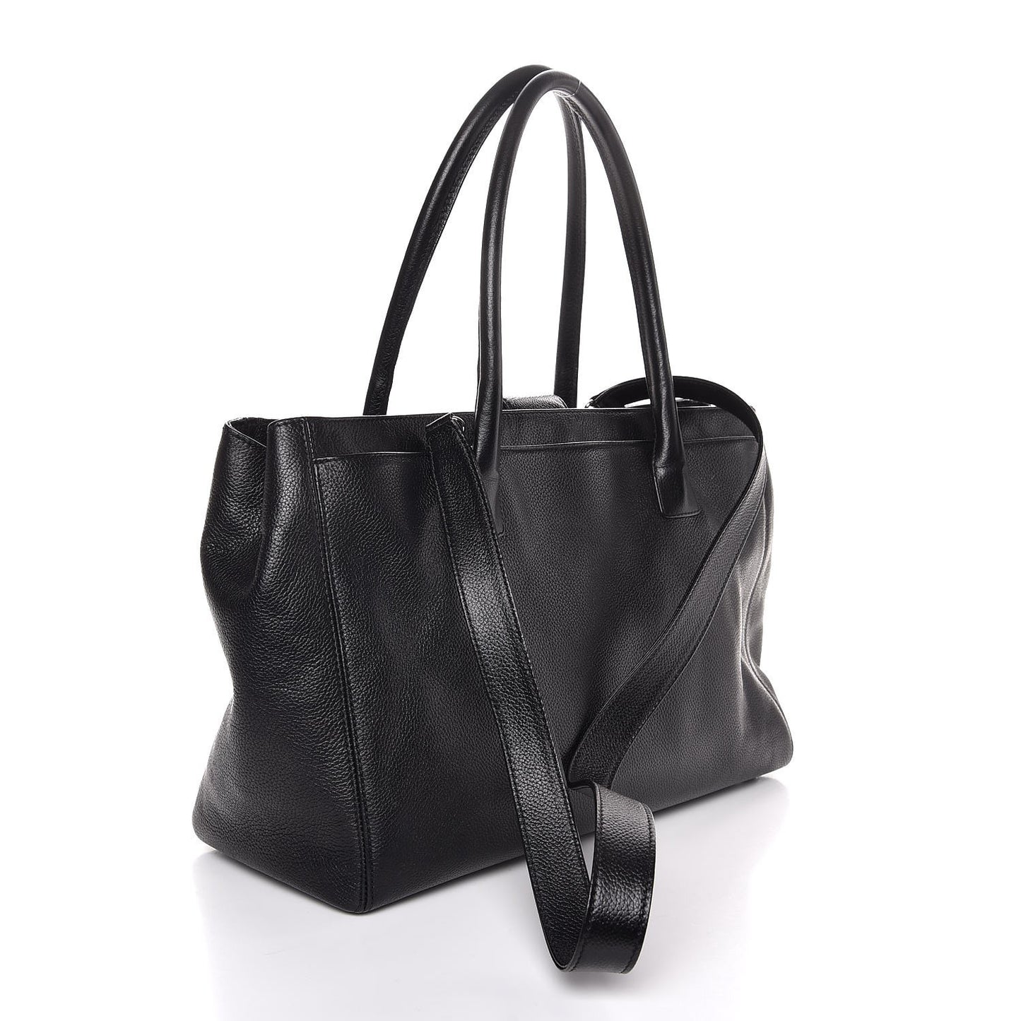 Calfskin Cerf Executive Shopper Tote Black