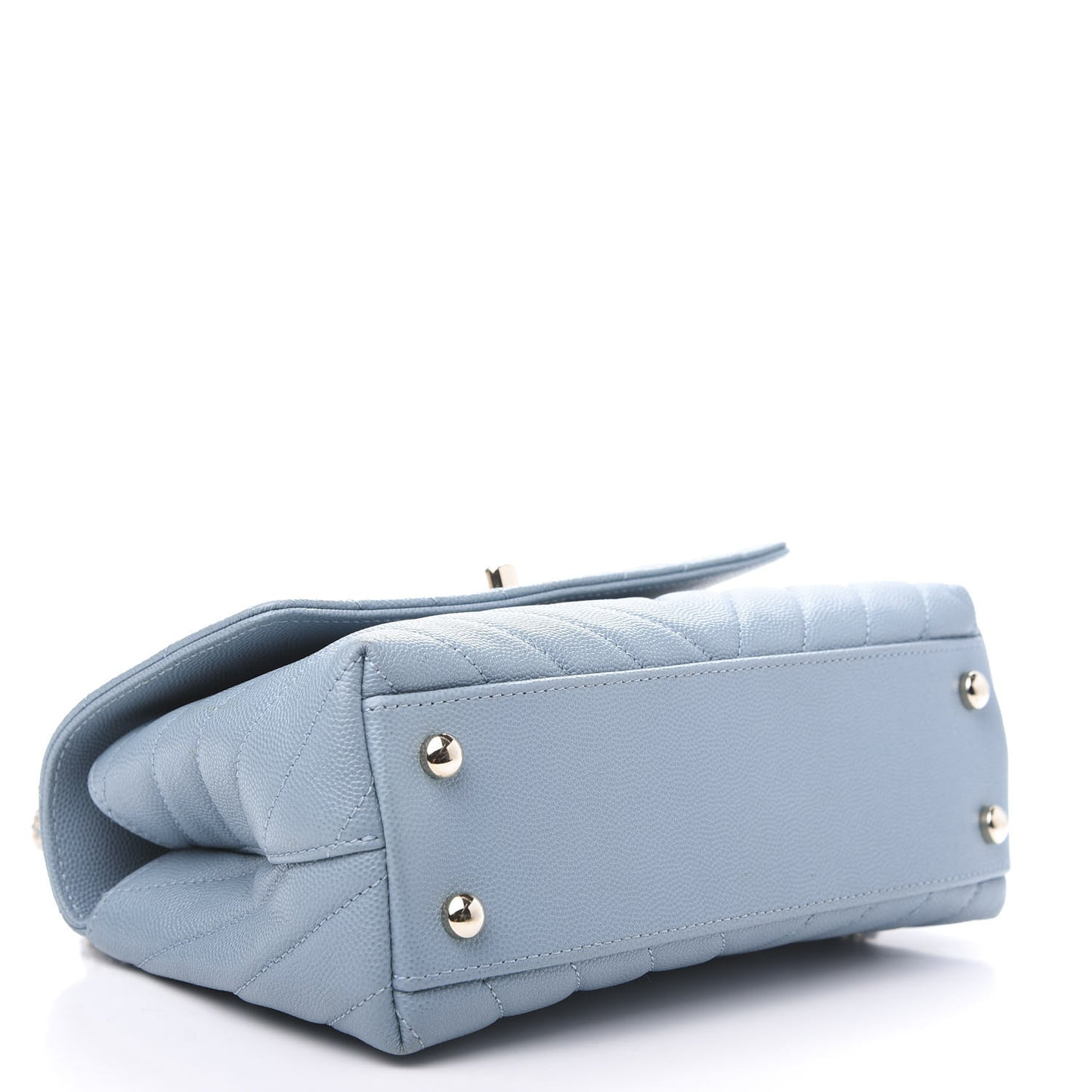 Caviar Chevron Quilted Mini Coco Handle Flap Light Blue