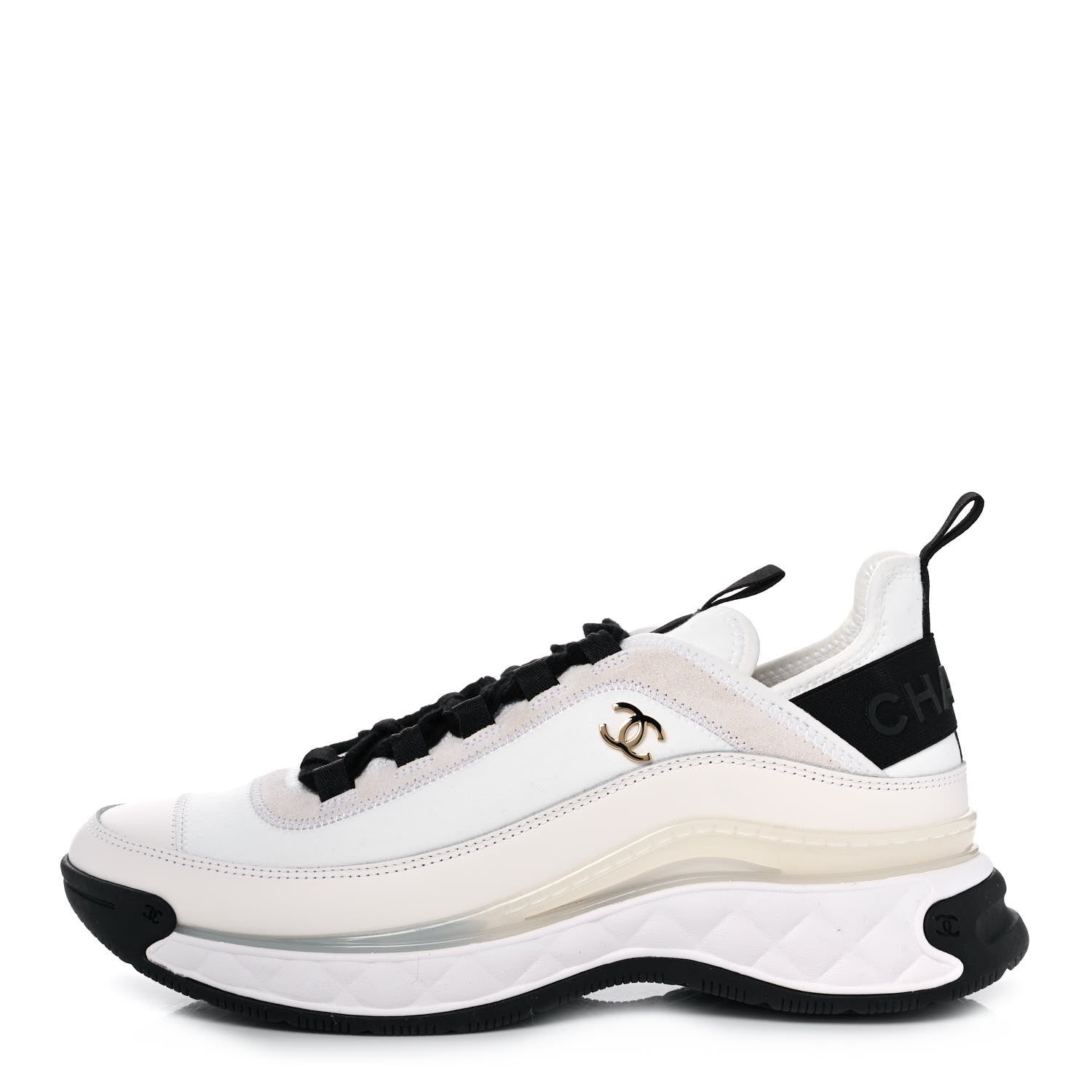 Chanel Velvet Calfskin Mixed Fibers CC Sneakers 38.5 Ivory Black 1 of 10