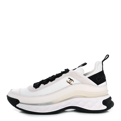 Chanel Velvet Calfskin Mixed Fibers CC Sneakers 38.5 Ivory Black 1 of 10