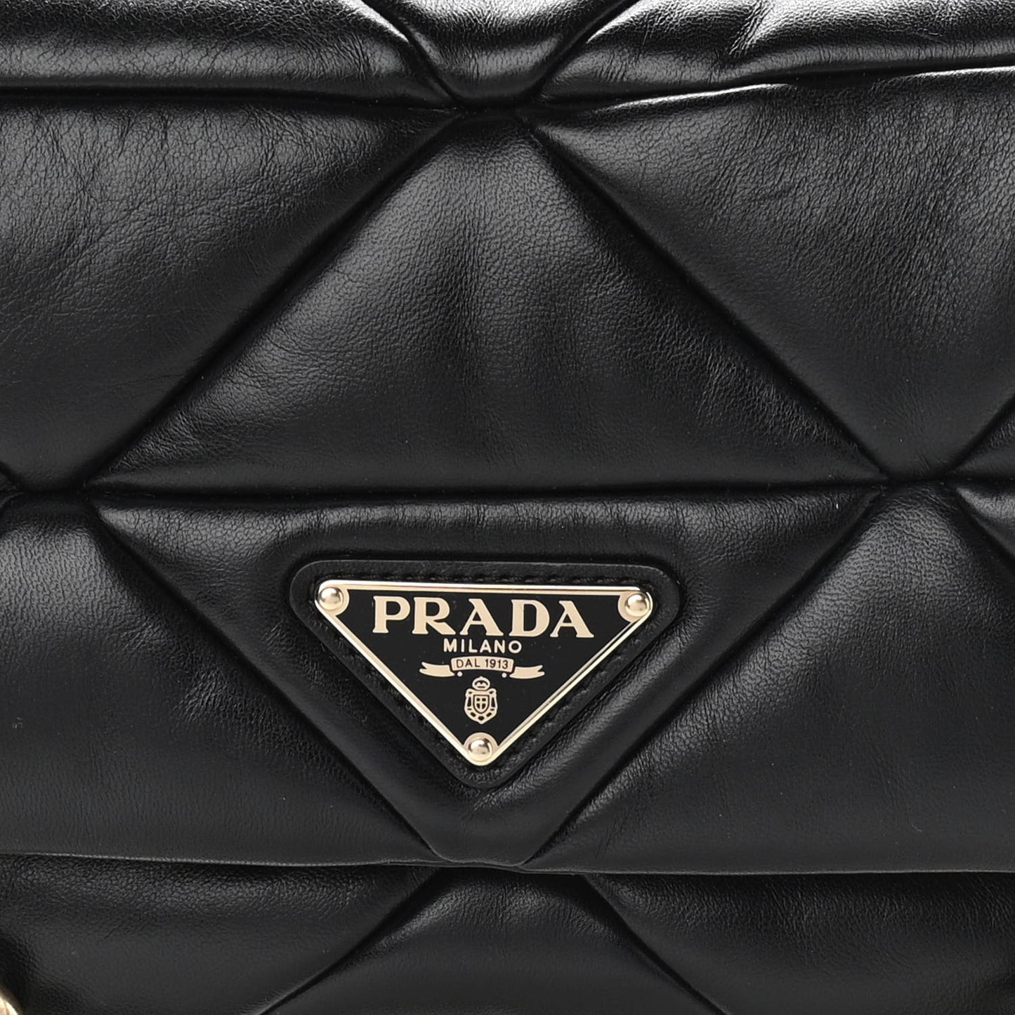 Nappa Re-Nylon Triangle Quilted Patchwork System Flap Shoulder Bag Black
