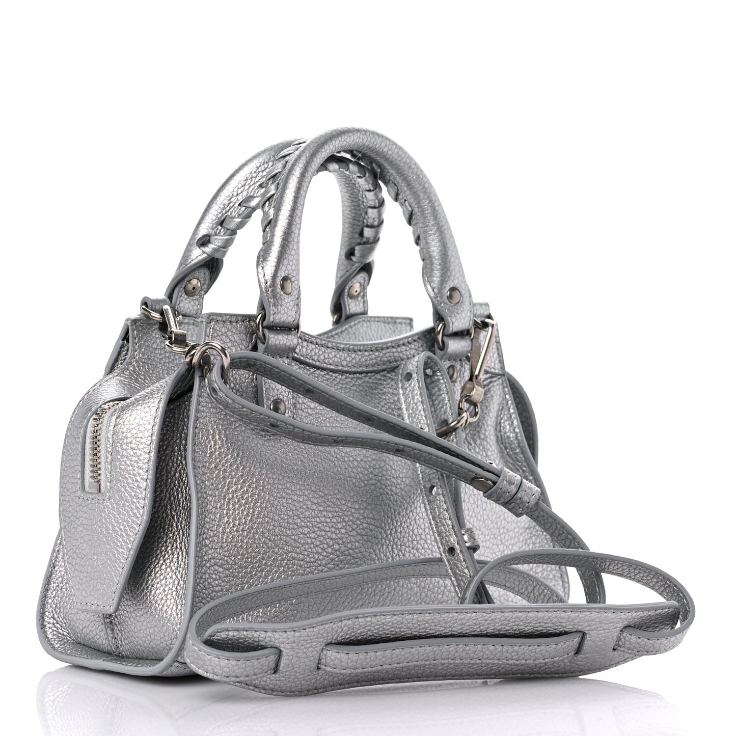 Metallic Grained Calfskin Neo Classic Silver Hardware Mini City Silver