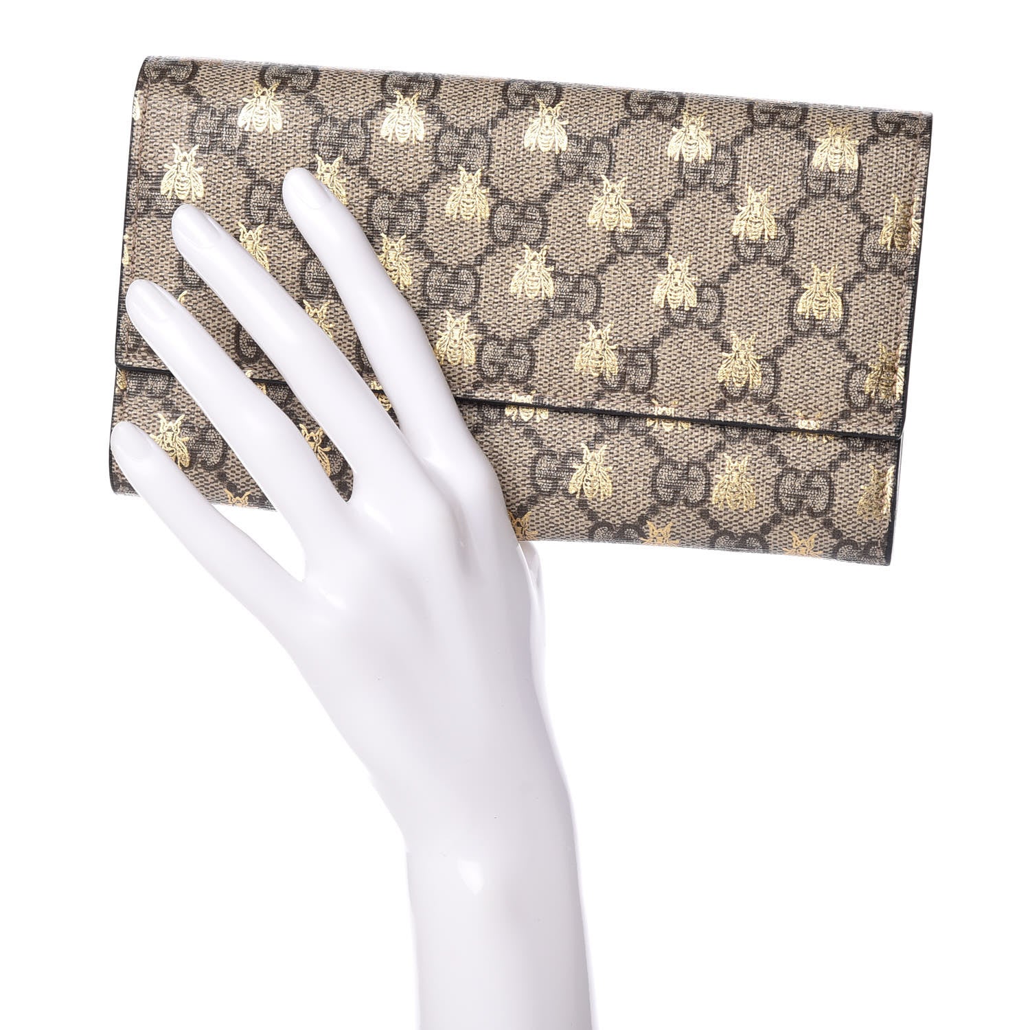 Gucci GG Supreme Monogram Bees Continental Wallet Beige Oro Black 2 of 12