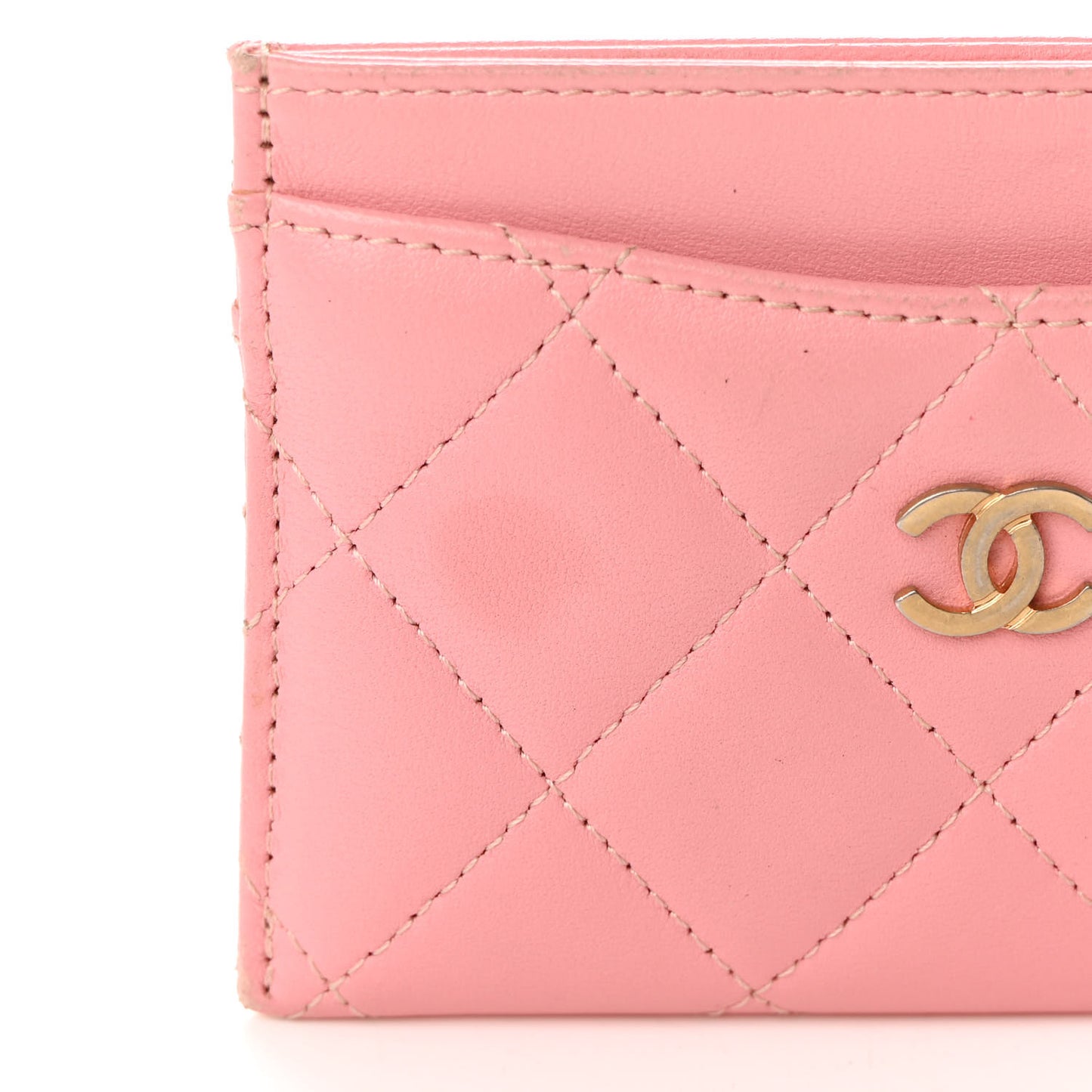 Lambskin Quilted Card Holder Pink