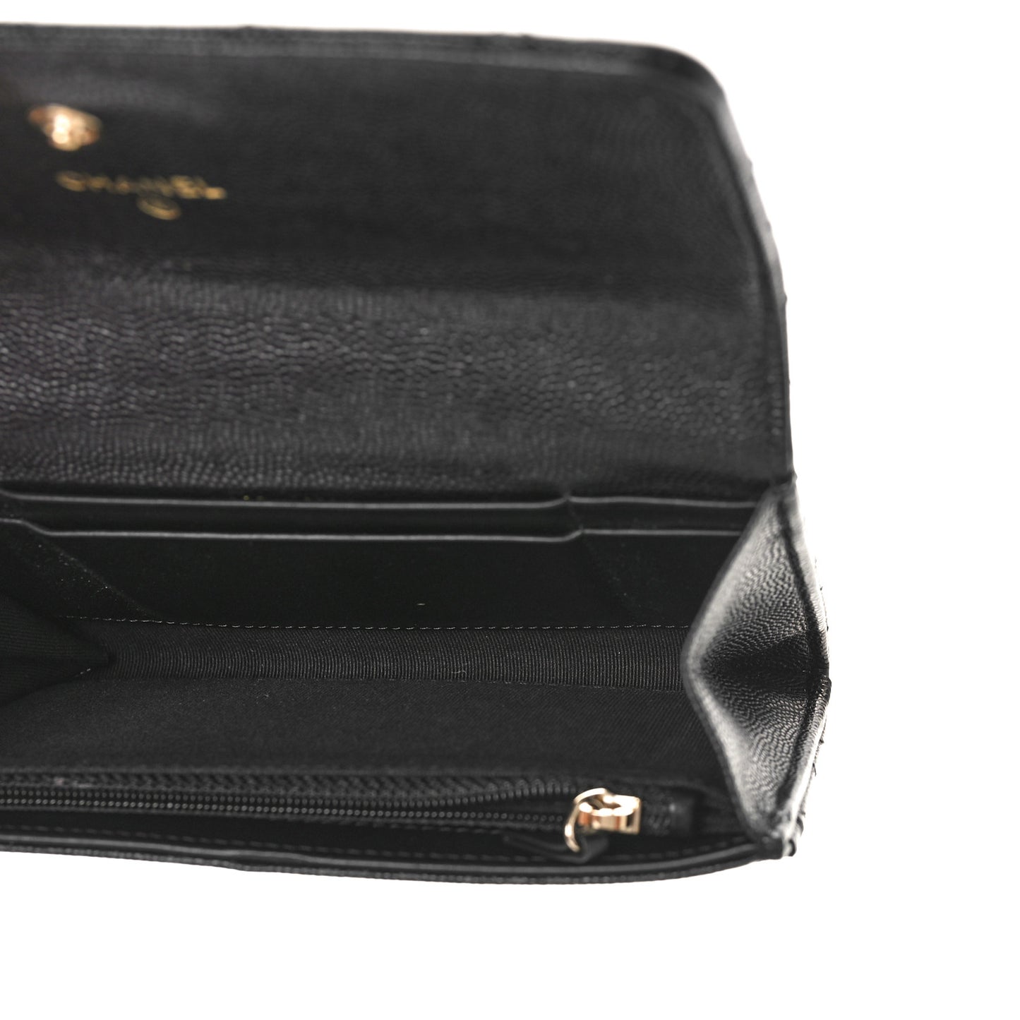 Caviar Quilted Crystal CC Large Gusset Flap Wallet Black