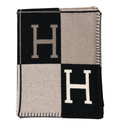 Hermes Wool Cashmere Avalon III Blanket Ecru Black 1 of 3