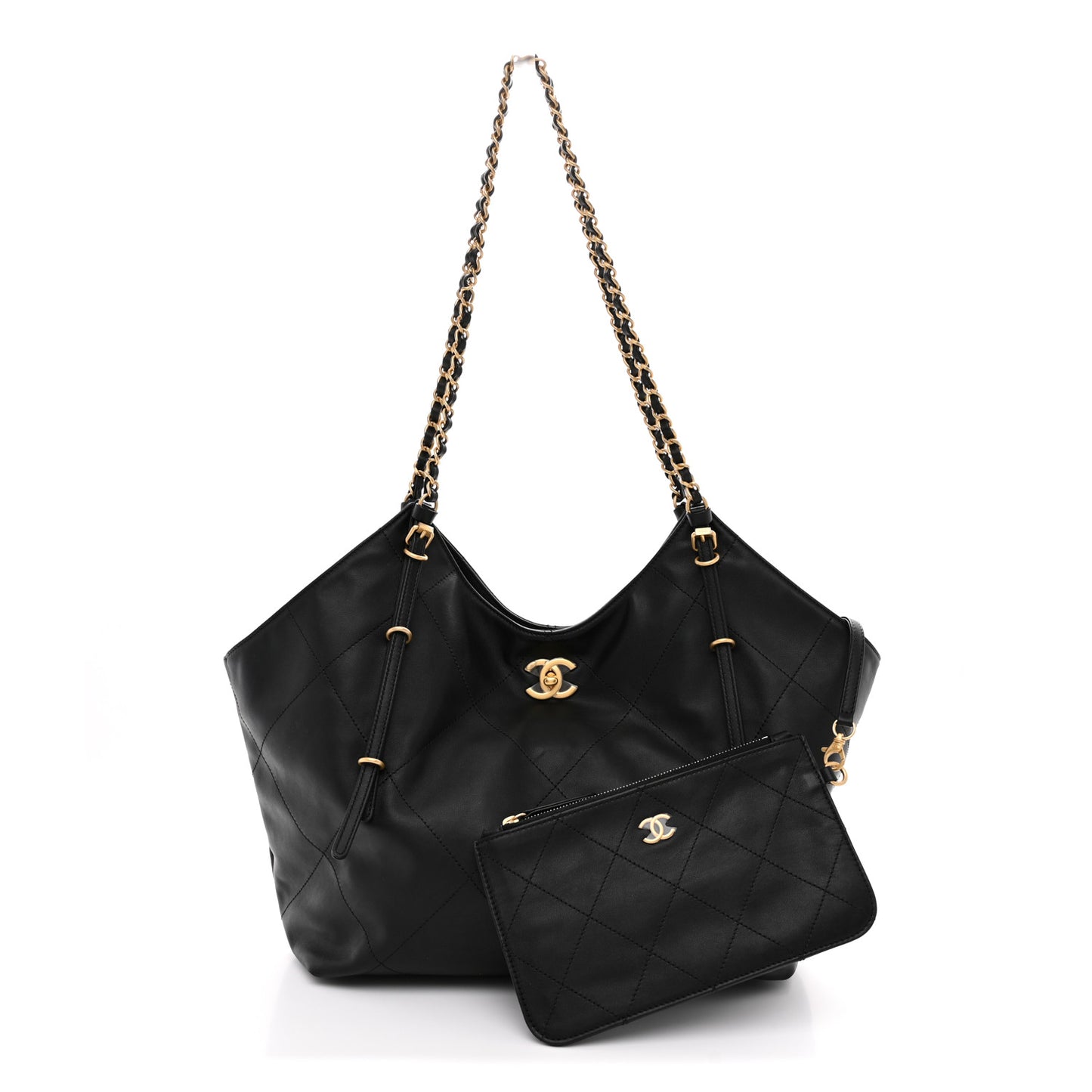 Calfskin Quilted Small Shopping Bag Black