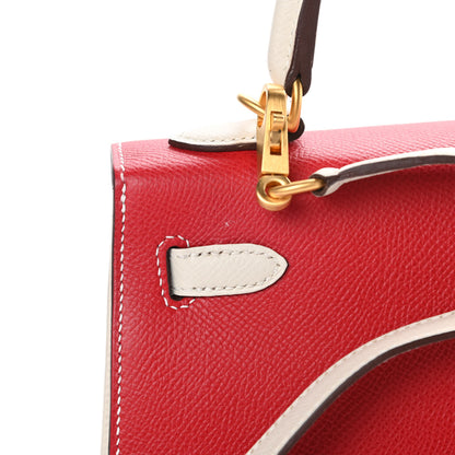 Hermes Epsom Bi-Color Horseshoe Kelly Sellier 25 Craie Rouge De Coeur 12 of 12