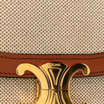 Celine Textile Natural Calfskin Medium Triomphe Bag White Tan 13 of 14