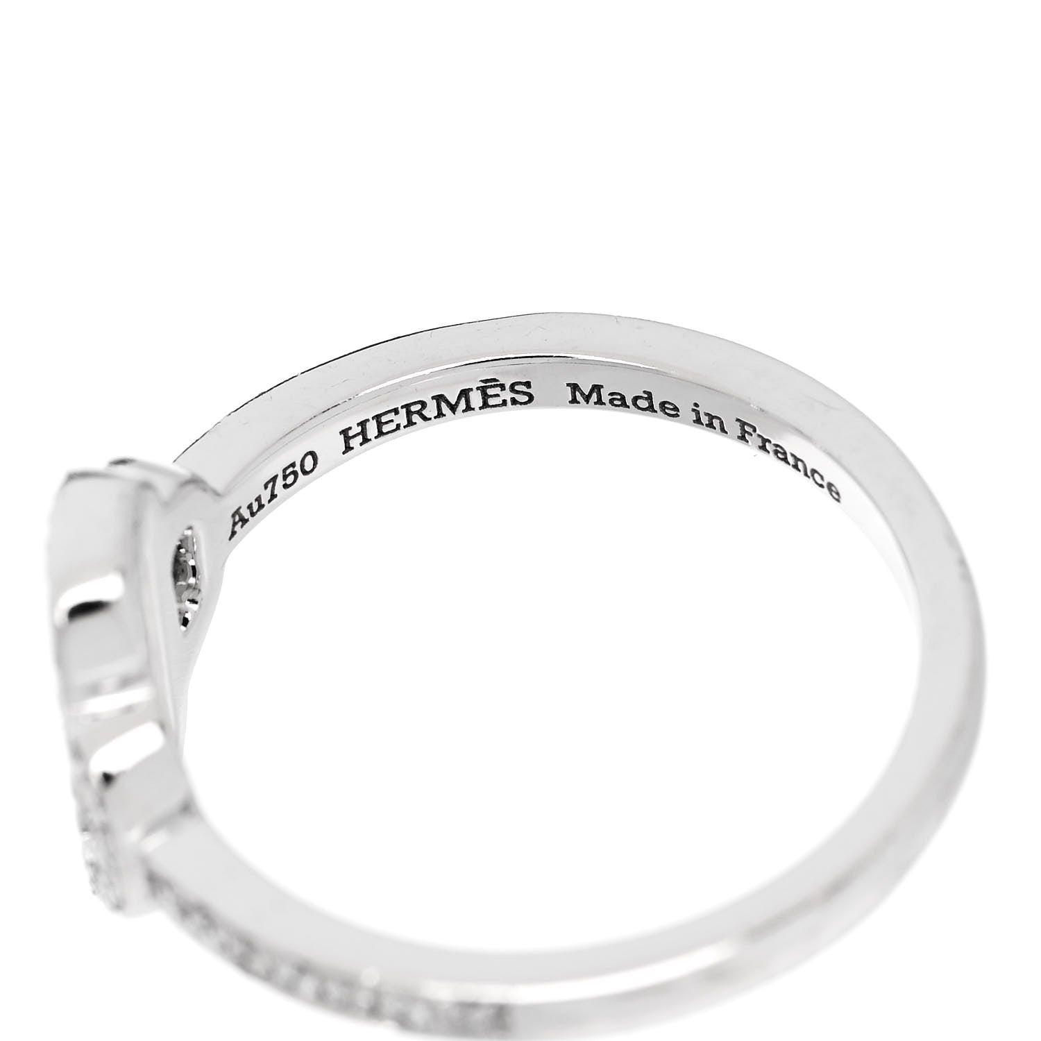 Hermes 18K White Gold Diamond Attelage Ring 52 6 4 of 5