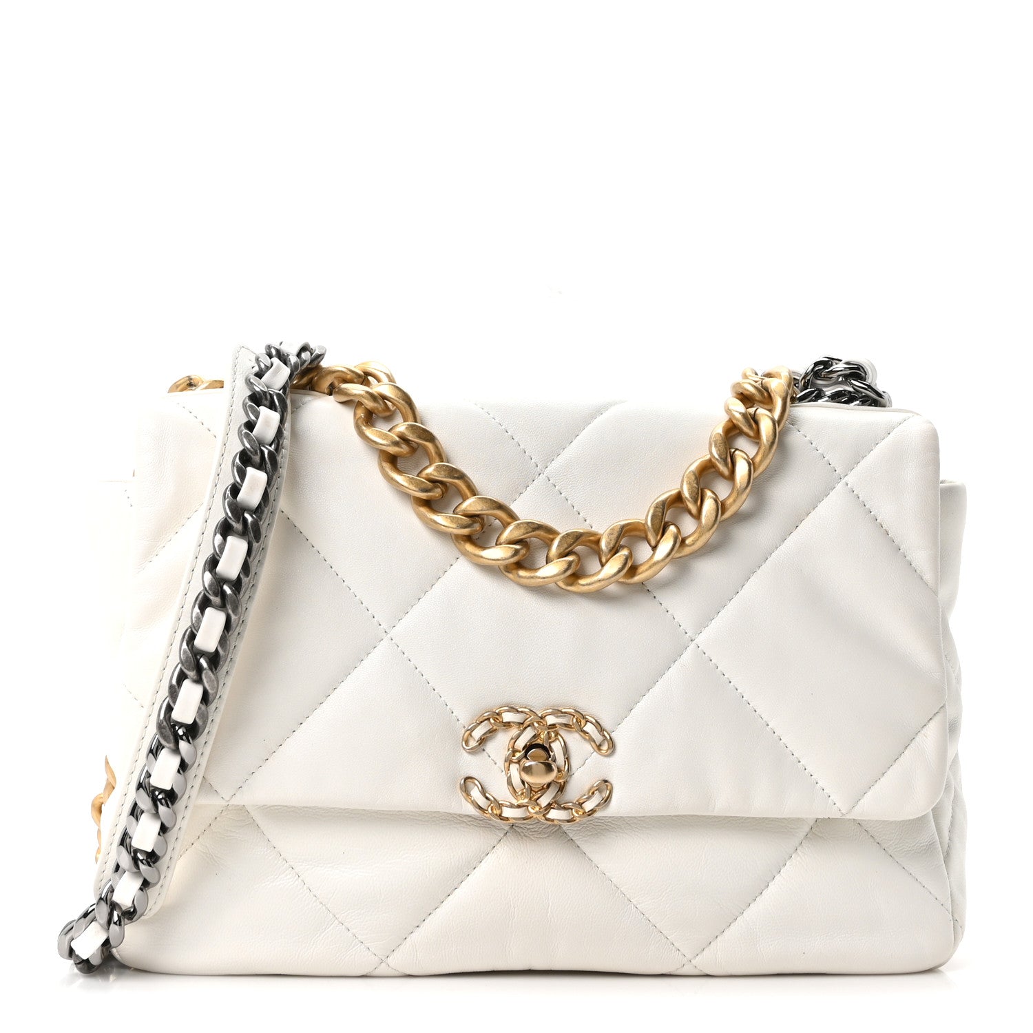 Chanel Goatskin Quilted Large Chanel 19 Flap White 1 of 19