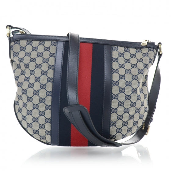 Gucci Monogram Vintage Web Medium Half Moon Hobo Navy 3 of 12