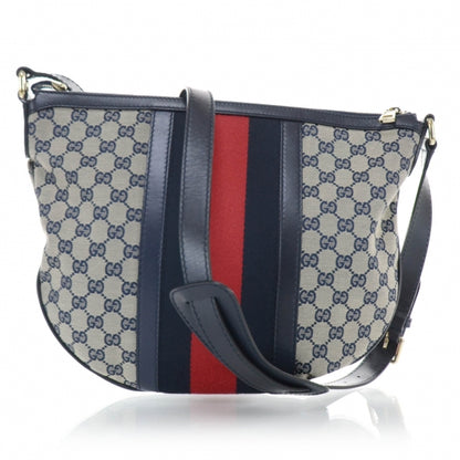 Gucci Monogram Vintage Web Medium Half Moon Hobo Navy 3 of 12