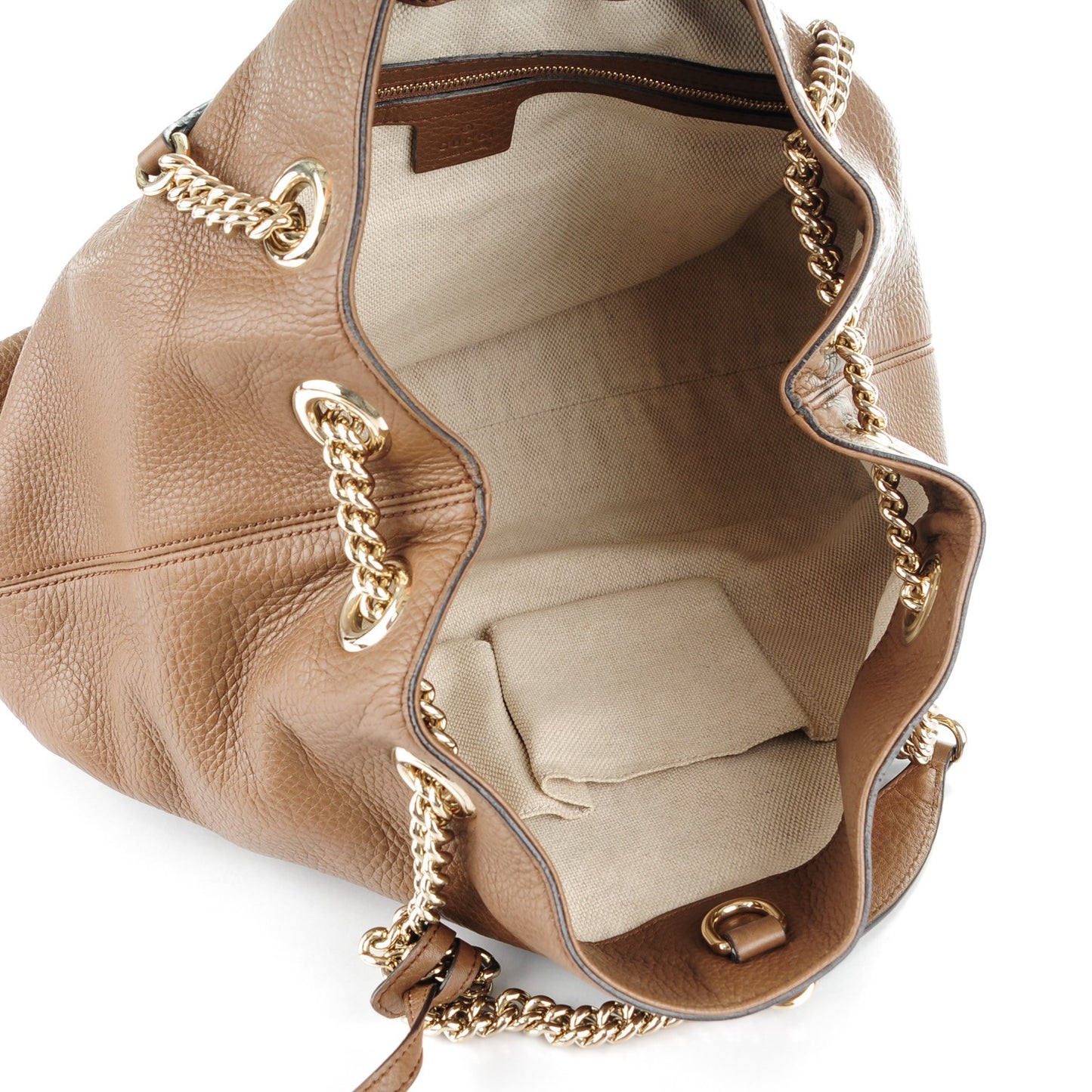 Pebbled Calfskin Medium Soho Chain Shoulder Bag Maple Brown