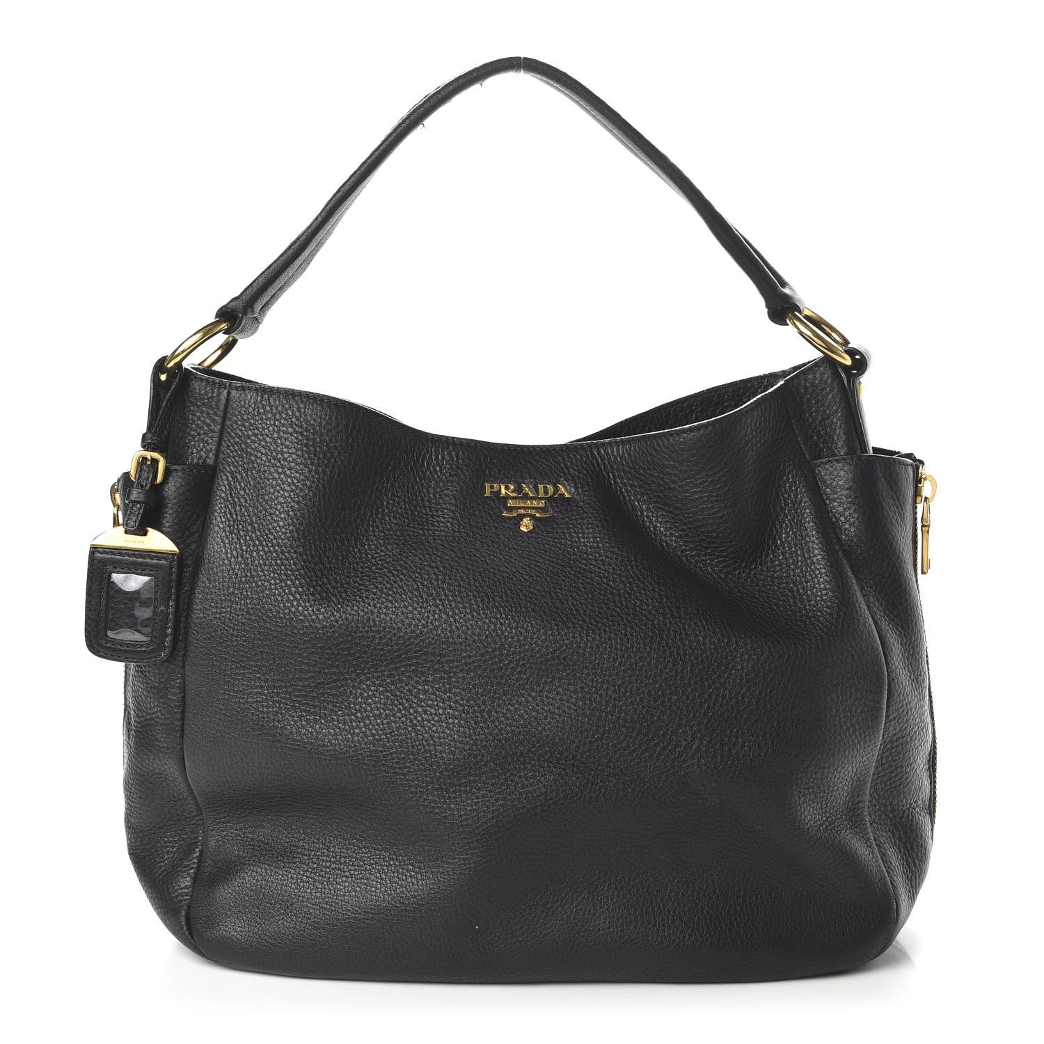 Prada Vitello Daino Side Zip Pocket Hobo Black 1 of 10