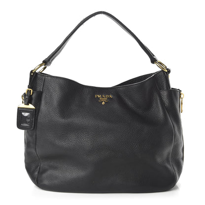 Prada Vitello Daino Side Zip Pocket Hobo Black 1 of 10