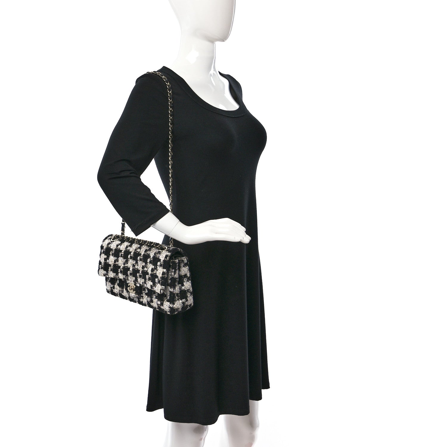 Chanel Tweed Quilted Medium Double Flap Black Ecru White 2 of 8