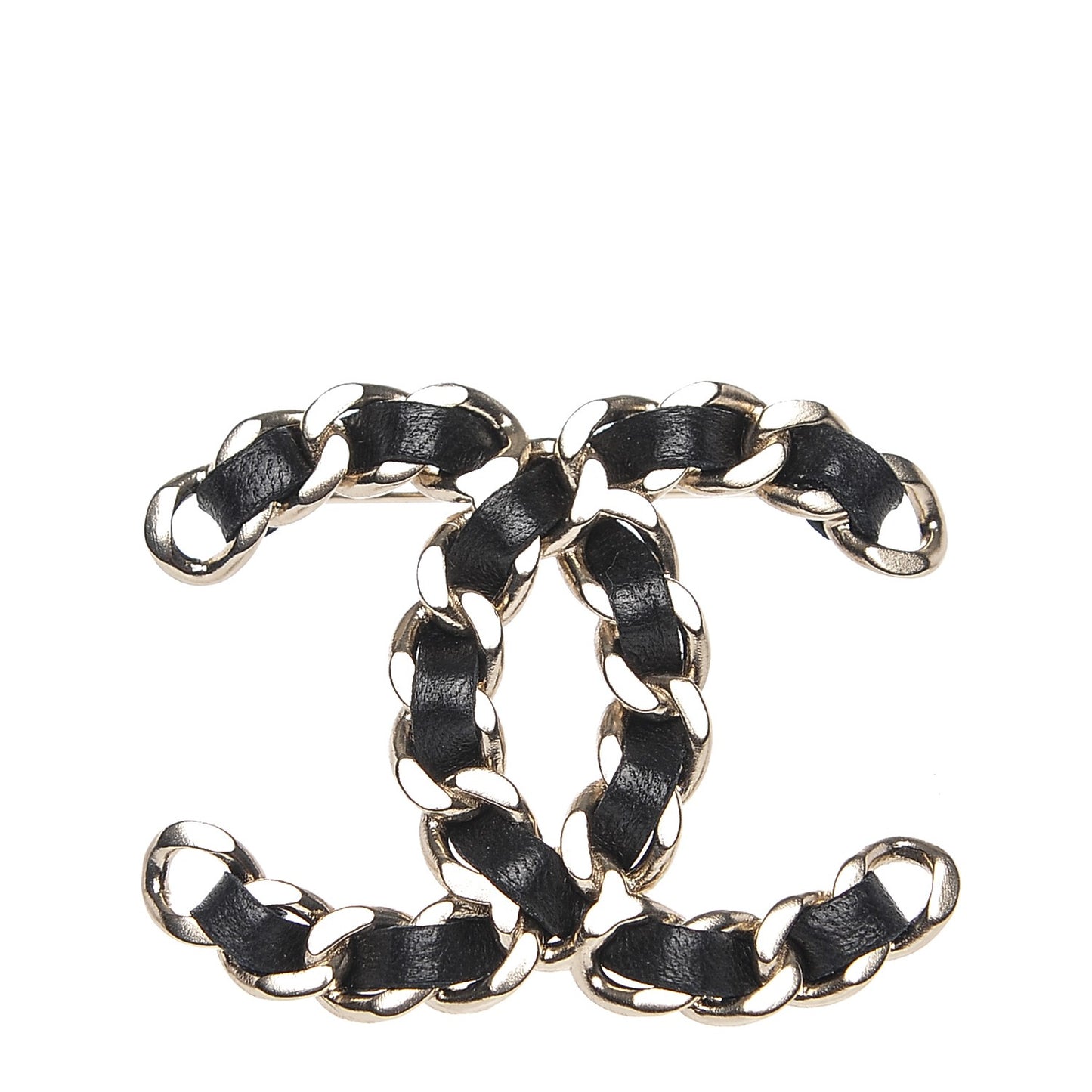 Lambskin Chain CC Brooch Black Gold