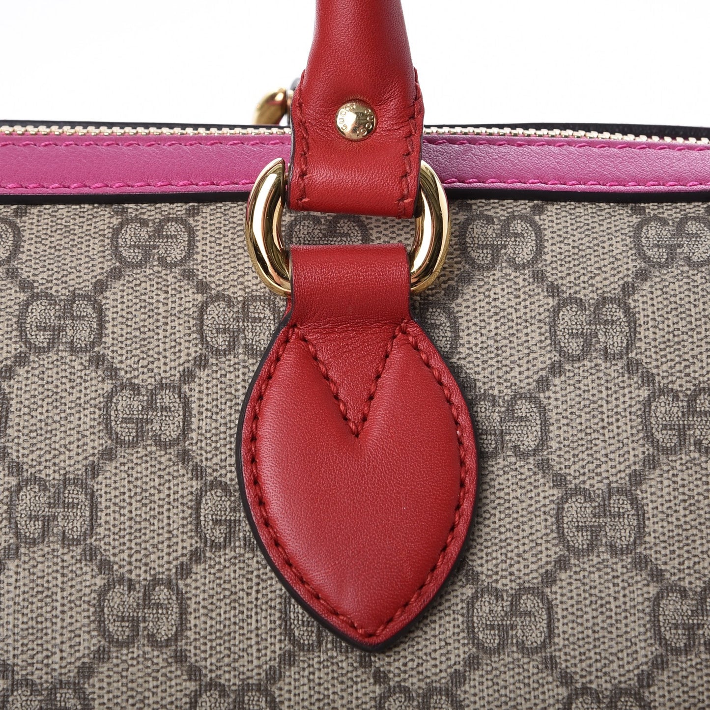 GG Supreme Monogram Medium Boston Beige Hibiscus Red New Rosette