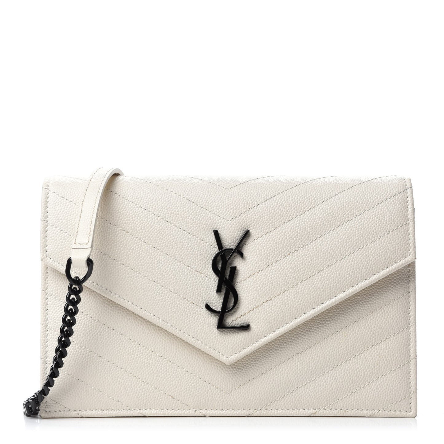 Grain De Poudre Matelasse Chevron Monogram Envelope Chain Wallet Dove White