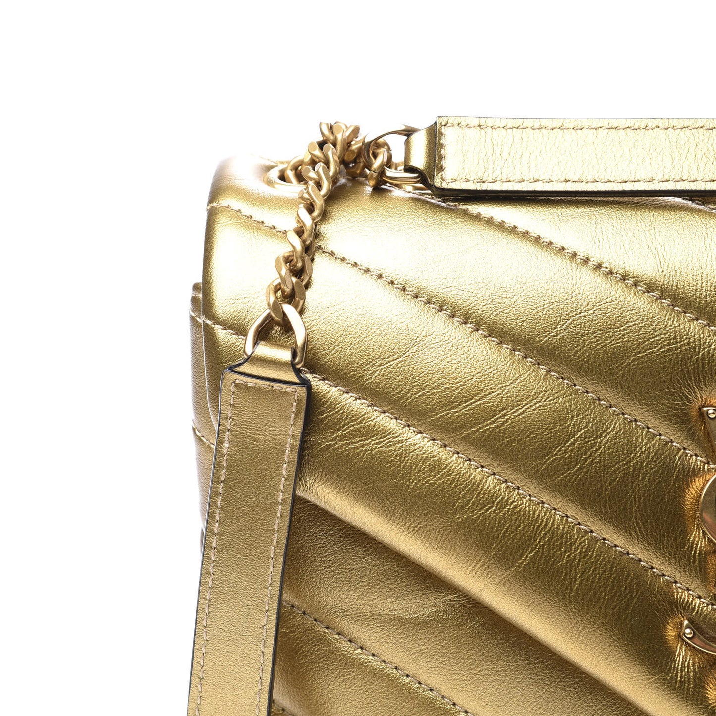 Metallic Calfskin Y Quilted Small Loulou Monogram Chain Satchel Gold