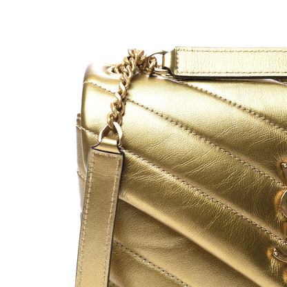 Saint Laurent Metallic Calfskin Y Quilted Small Loulou Monogram Chain Satchel Gold 10 of 10