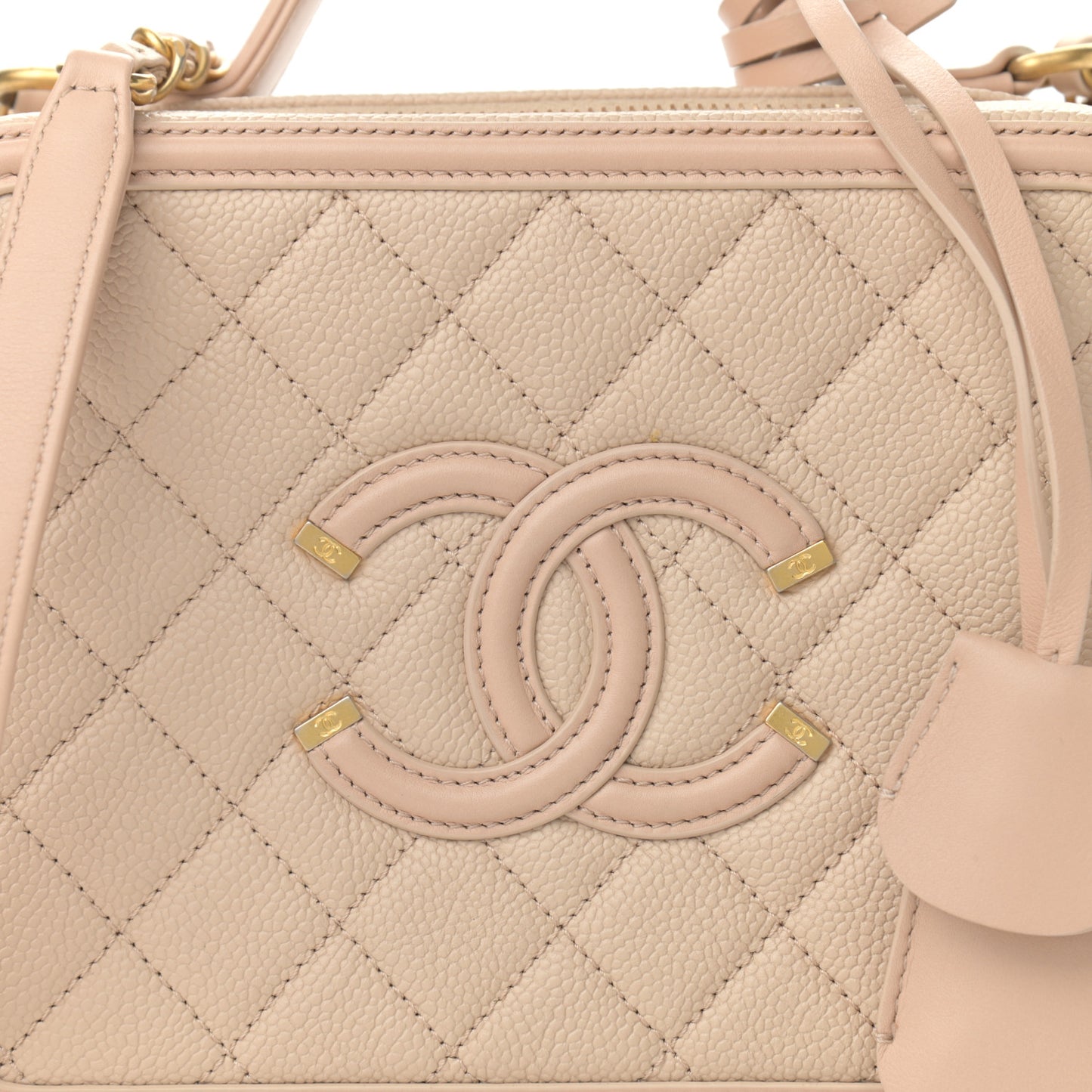 Caviar Quilted Medium CC Filigree Vanity Case Beige