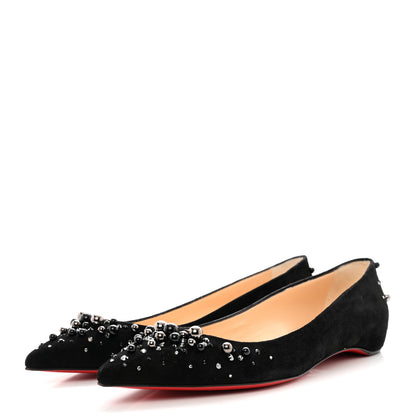 Christian Louboutin Veau Velours Beaded Crystal Embellished Candidate Flats 40.5 Black 3 of 7