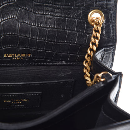 Saint Laurent Calfskin Crocodile Embossed Small Monogram Sunset Black 8 of 11