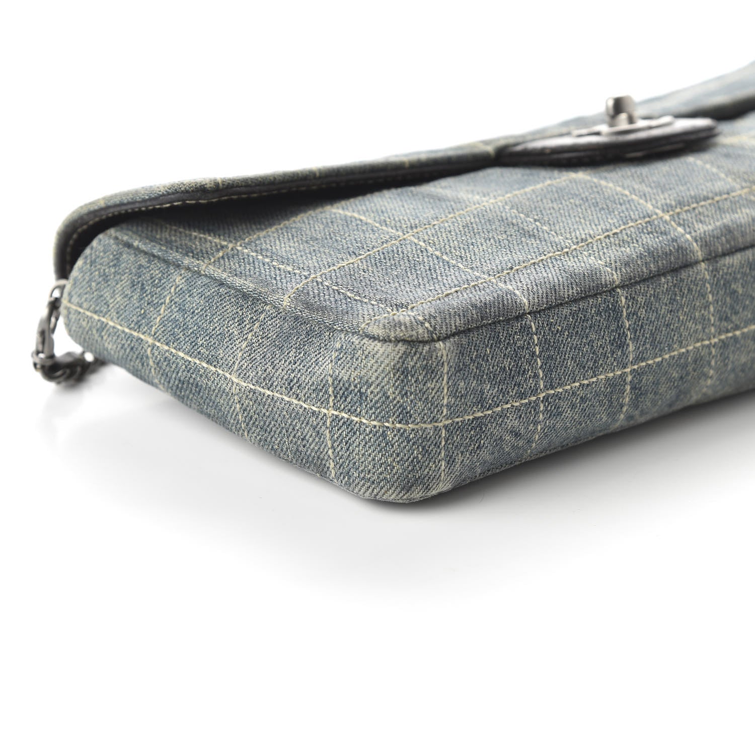 Chanel Denim Chocolate Bar Quilted East West Flap 6 of 10