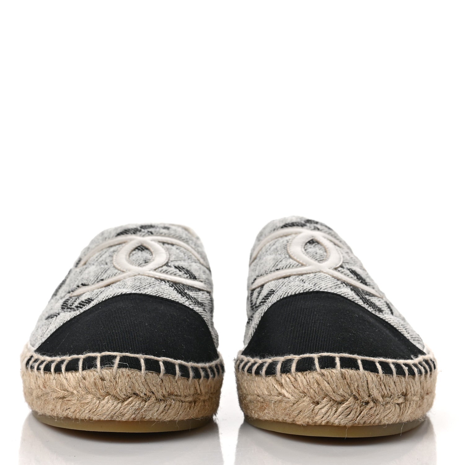 Chanel Cotton Jacquard Grosgrain CC Print Espadrilles 40 Grey Black 2 of 8