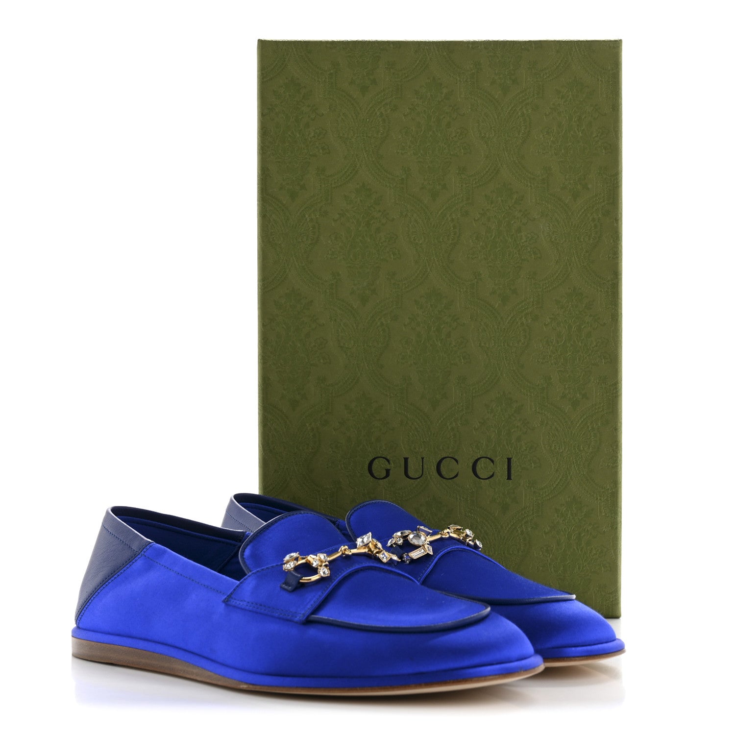 Gucci Satin Crystal Horsebit Slip On Loafers 36 Electric Blue 10 of 10