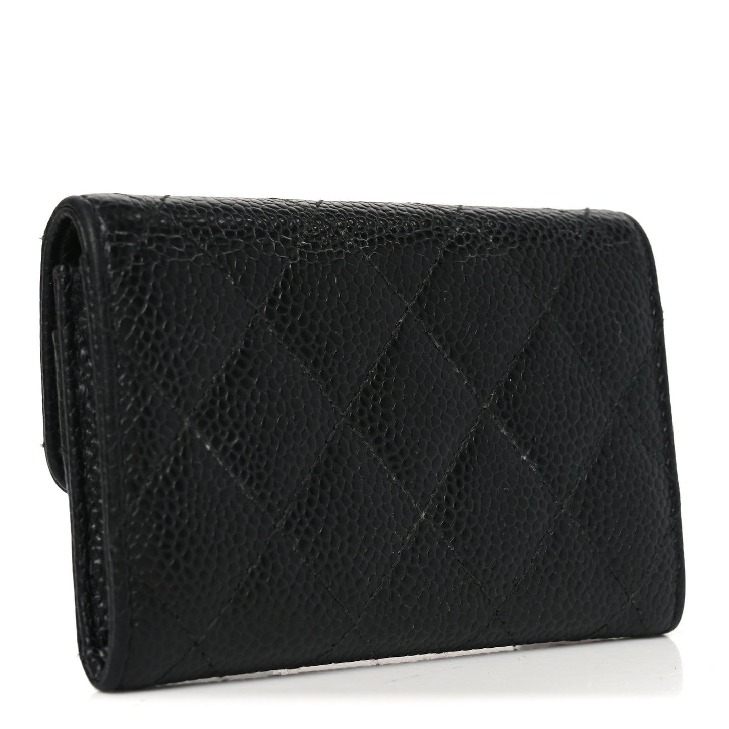 Caviar Quilted Flap Card Holder Black