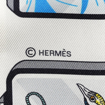 Hermes Silk Story Twilly White Gris Rouge 3 of 4