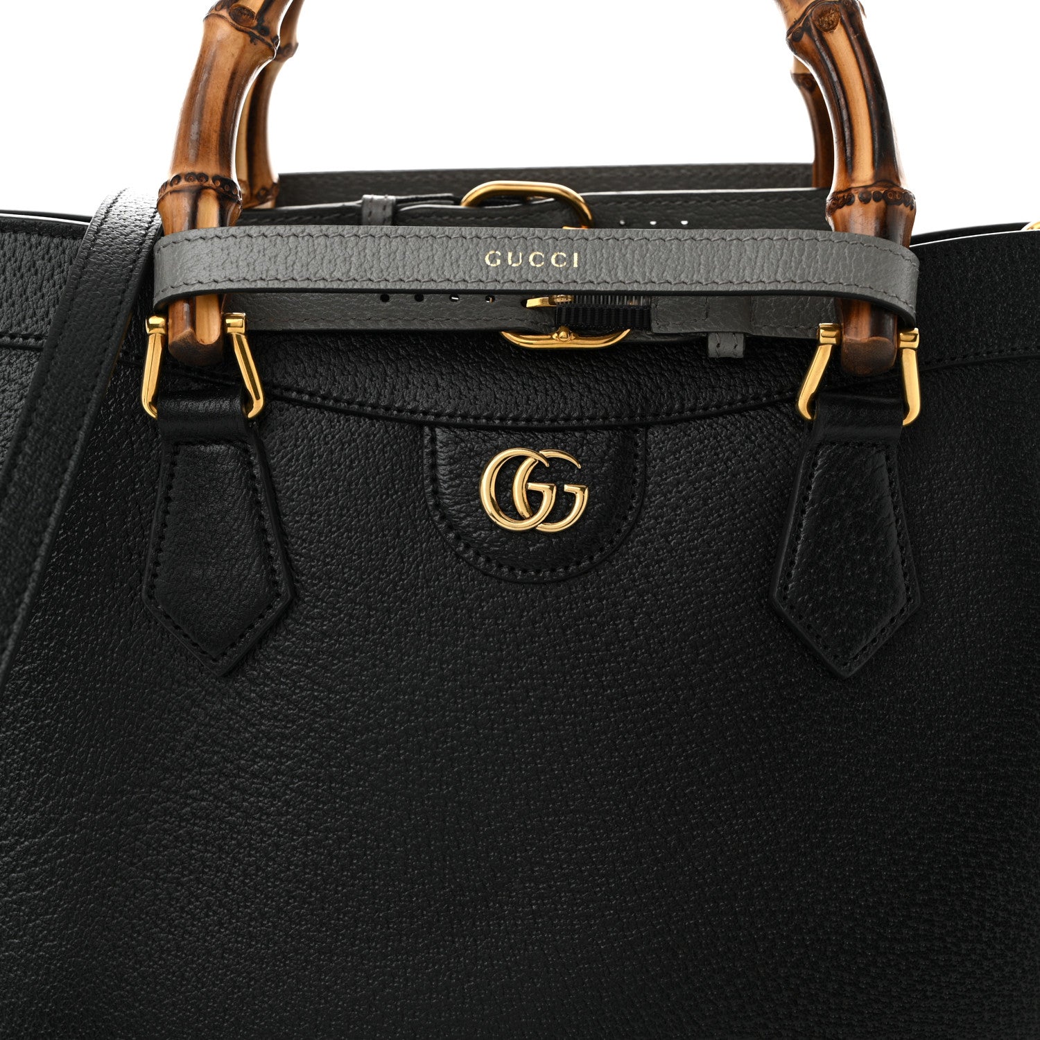 Gucci Textured Dollar Calfskin Web Medium Diana Tote Bag Black Dusty Grey Black Dusty Grey 8 of 11