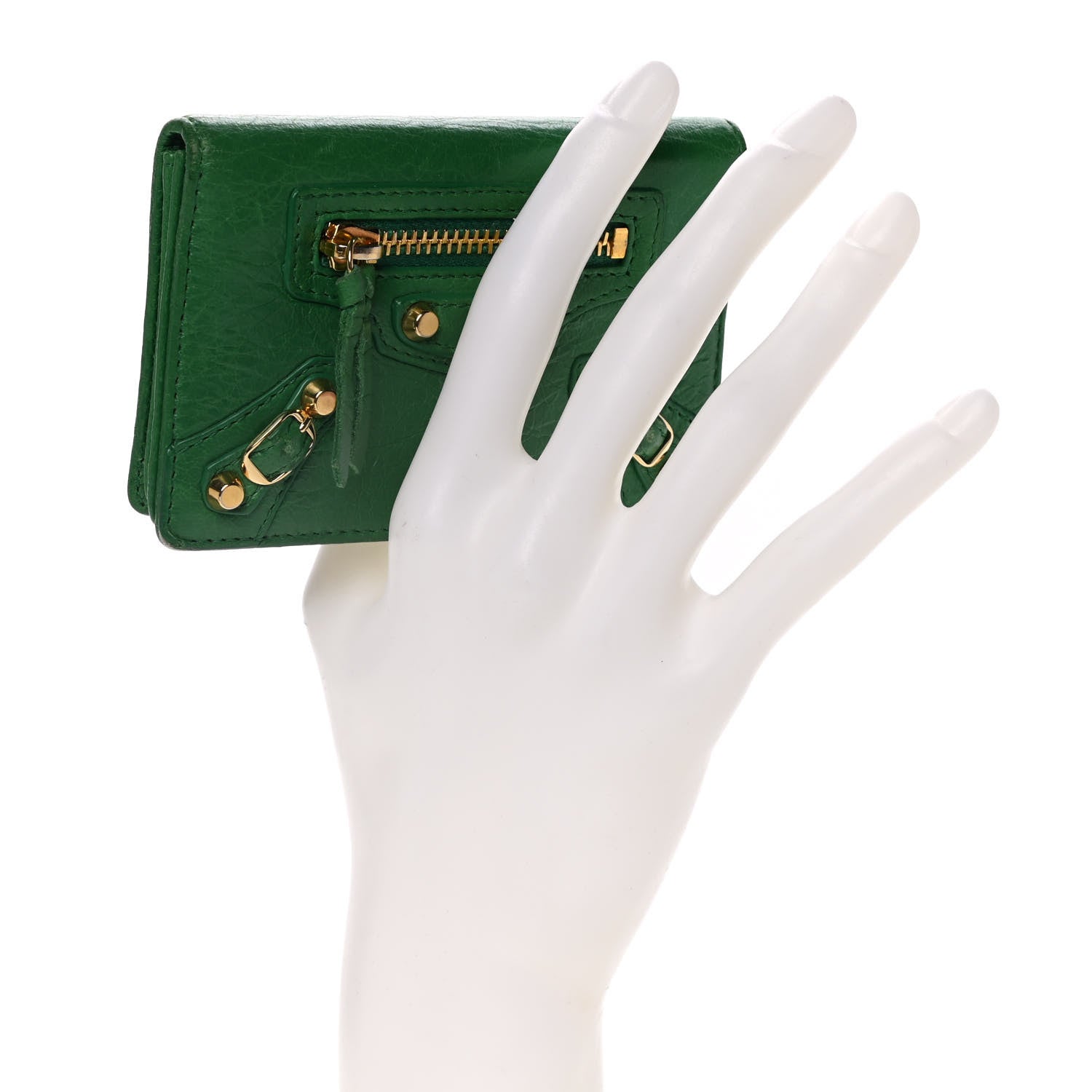 Balenciaga Agneau Arena Classic Gold Hardware Mini Wallet Vert Trefle 2 of 18