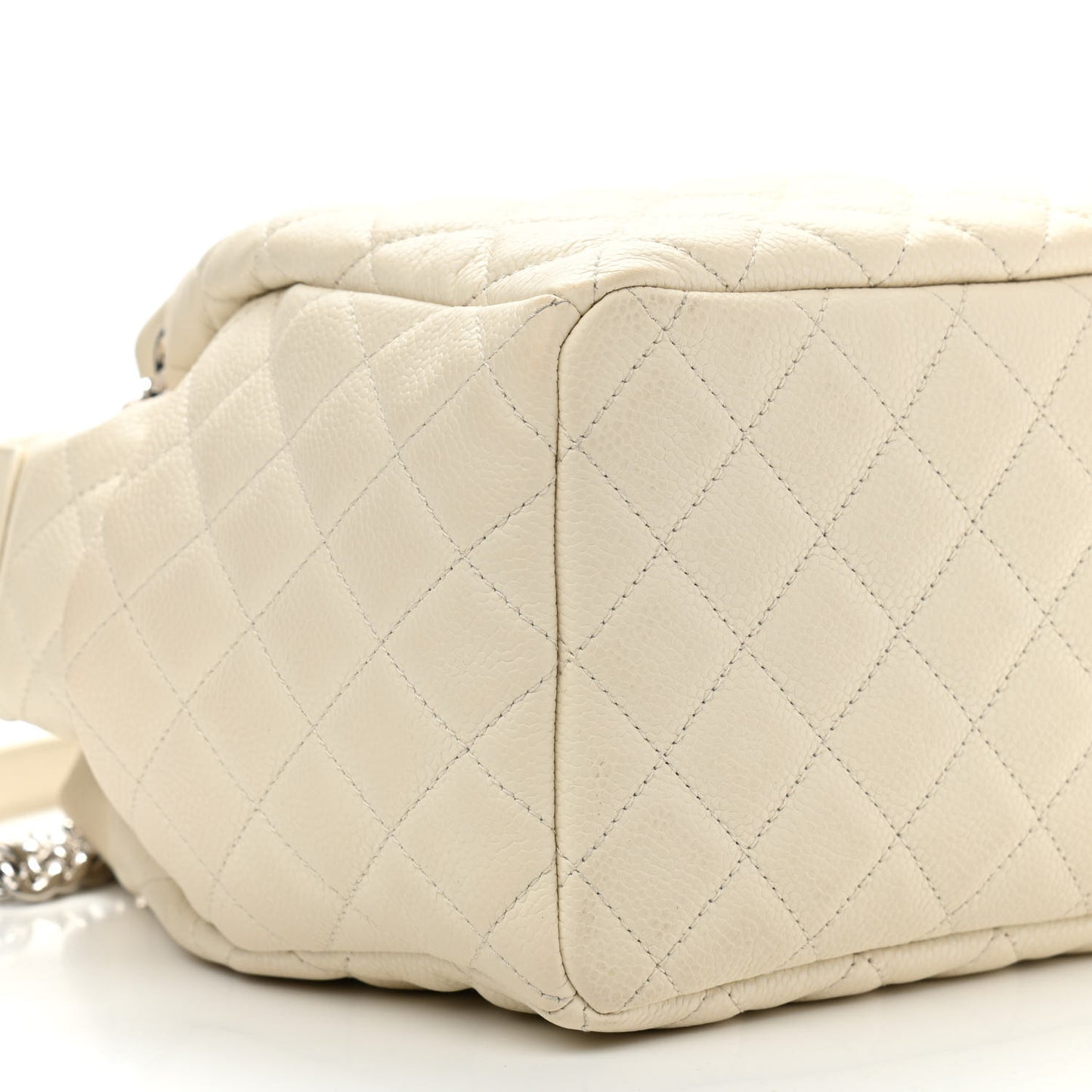 Caviar Flat Quilted CC Chain Bucket Drawstring Bag Light Beige