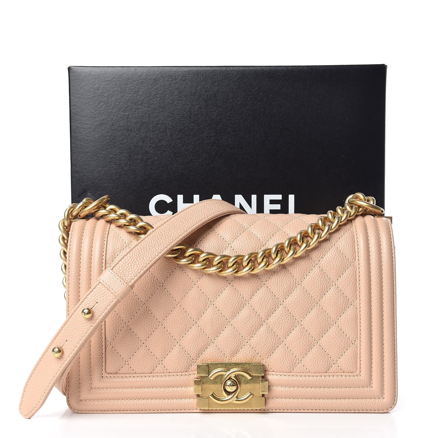 Caviar Quilted Medium Boy Flap Beige
