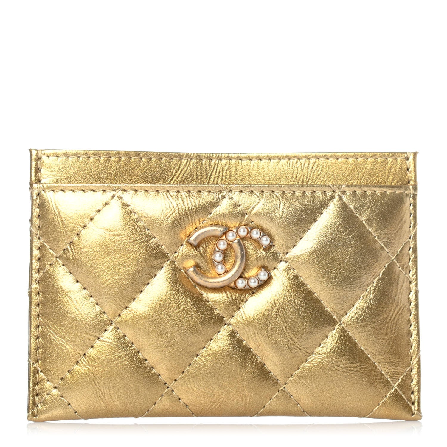Chanel Metallic Aged Calfskin Quilted Card Holder Gold 1 of 4