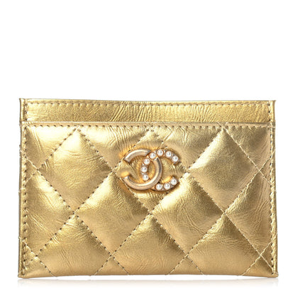 Chanel Metallic Aged Calfskin Quilted Card Holder Gold 1 of 4