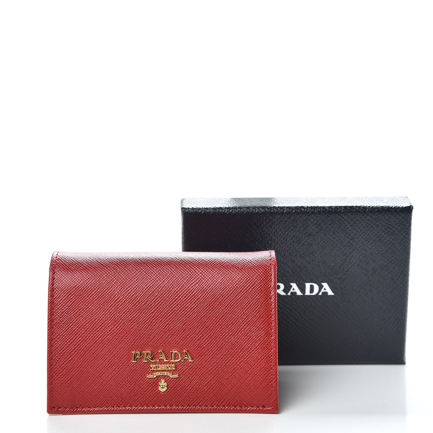 Saffiano Metal Bi-Fold Card Holder Wallet Fuoco