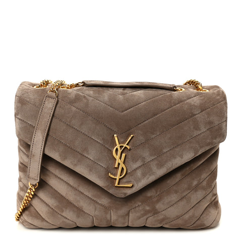 Suede Y Quilted Monogram Medium Loulou Chain Satchel Taupe