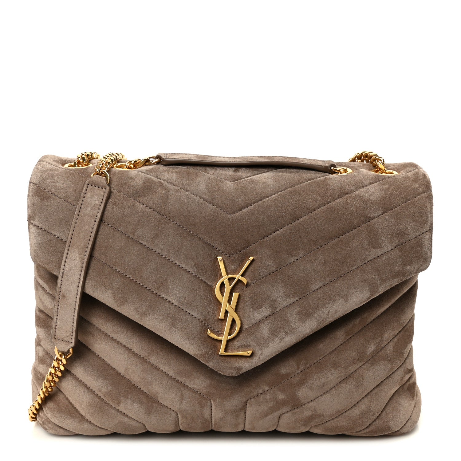 Saint Laurent Suede Y Quilted Monogram Medium Loulou Chain Satchel Taupe 1 of 11