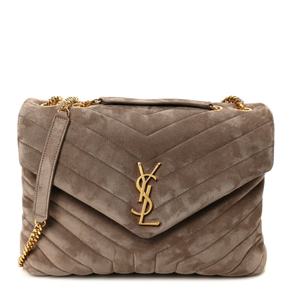 Saint Laurent Suede Y Quilted Monogram Medium Loulou Chain Satchel Taupe 1 of 11