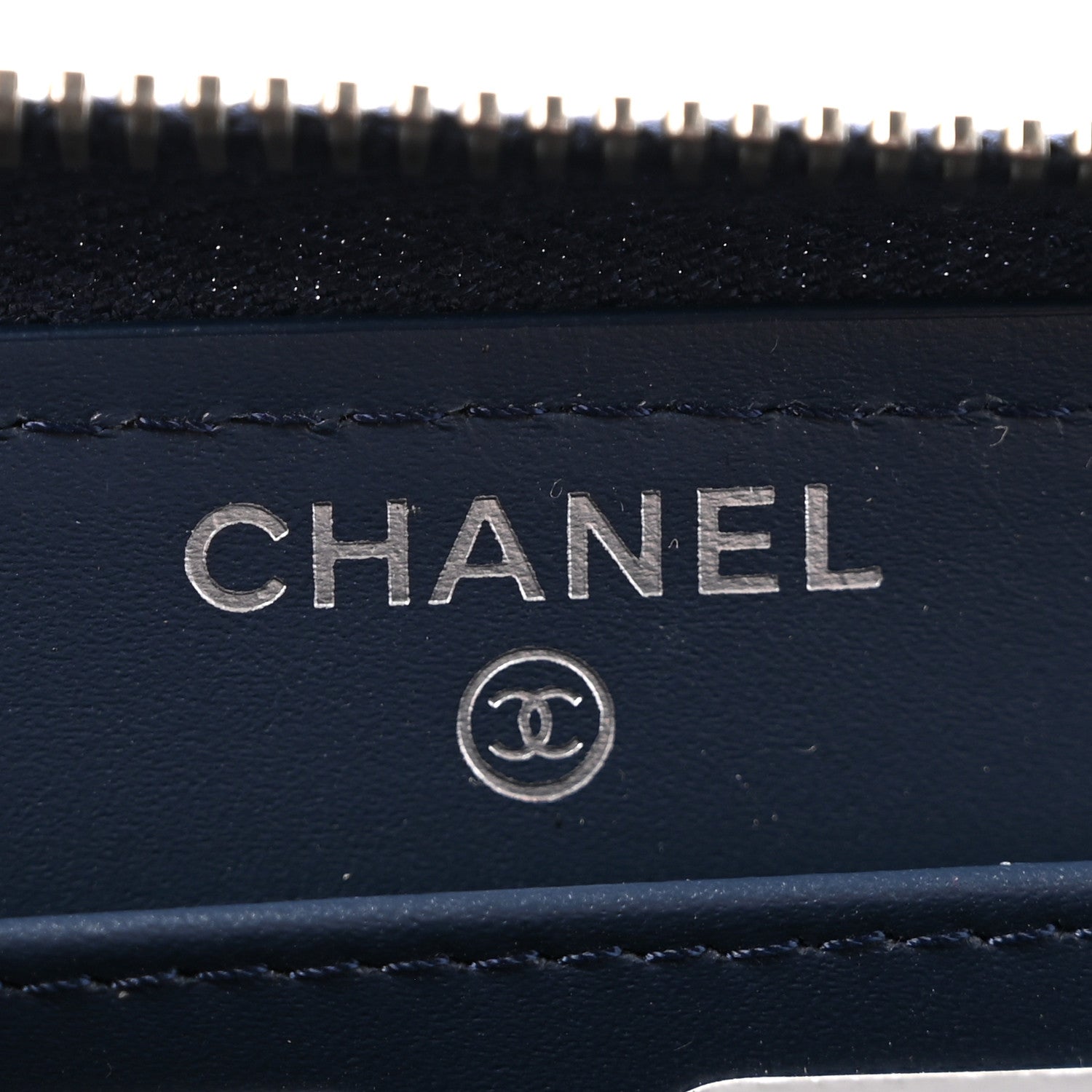 Chanel Patent Calfskin Quilted Large Gusset Zip Around Wallet Blue
