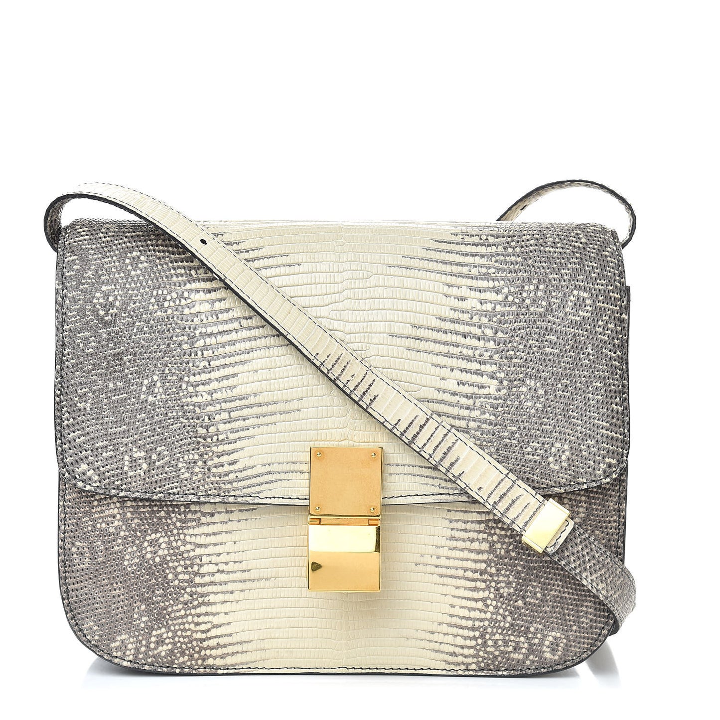 Lizard Medium Classic Box Flap Bag Natural