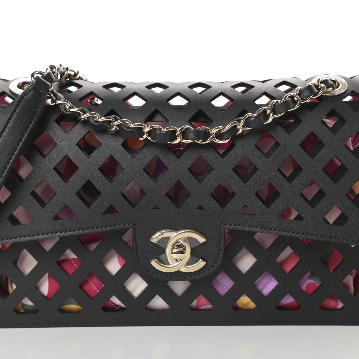 Lambskin Sea Through Flap Black Multicolor